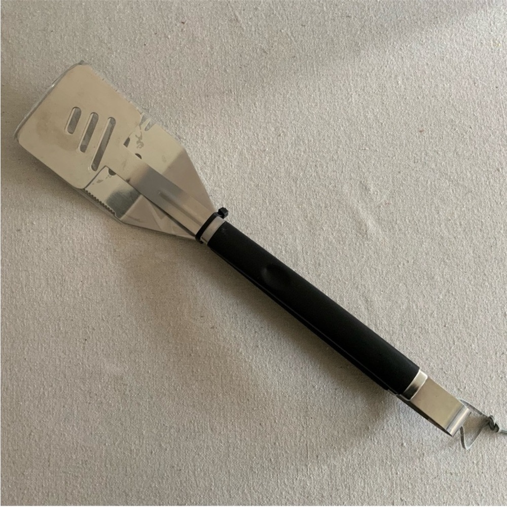 Stainless Steel and Black Grill Spatula Tongs